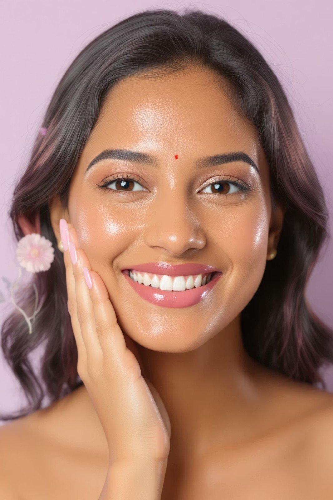 Smiling woman with natural, glowing skin